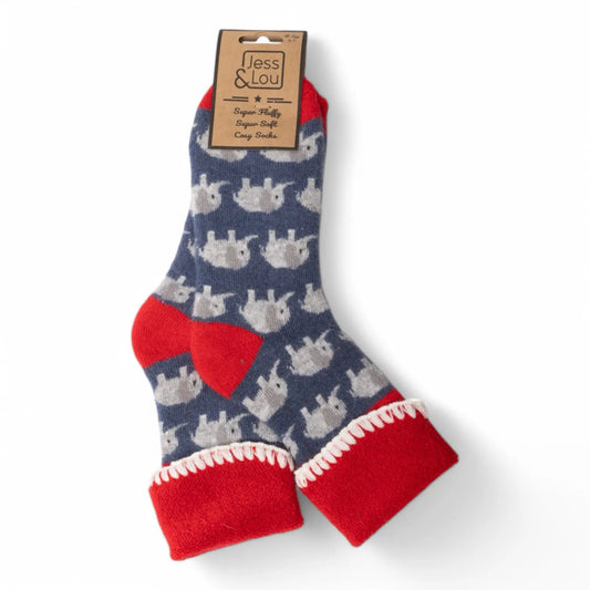 Jess & Lou Cozy Cuff Socks - Elephant Blue