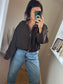 Faux Suede Oversized Bomber Jacket - Chocolate