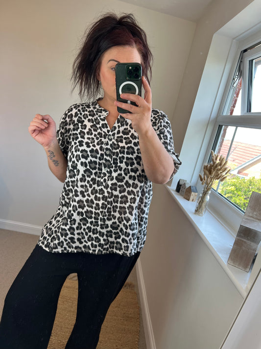 Embroidered Style Cotton Shirt - Black Leopard