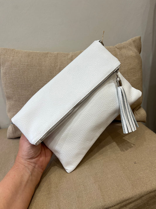 Leather Fold-over Bag - White