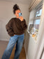 Ruched Sleeve Sweatshirt - Chocolate