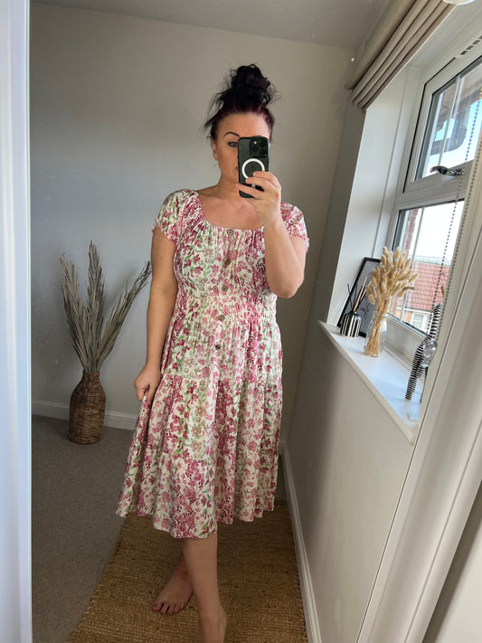 STEVIE Midi Button Dress - Pink Ditsy Flowers