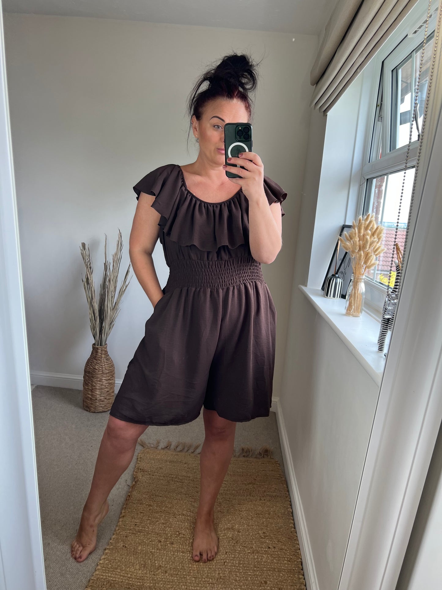 Shirred Waist Playsuit - Chocolate