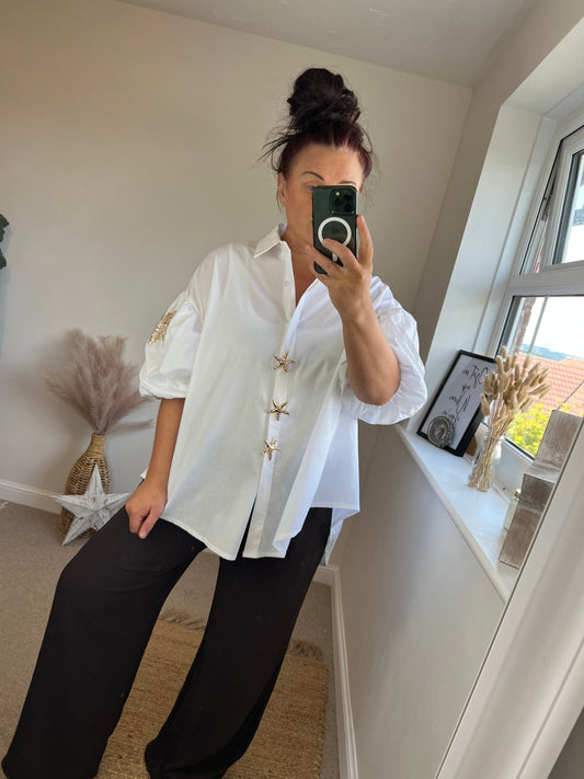 Starfish Embroidered Brooch Shirt