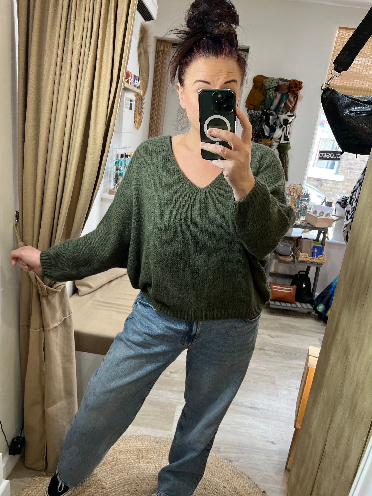 V Neck Jumper - Khaki