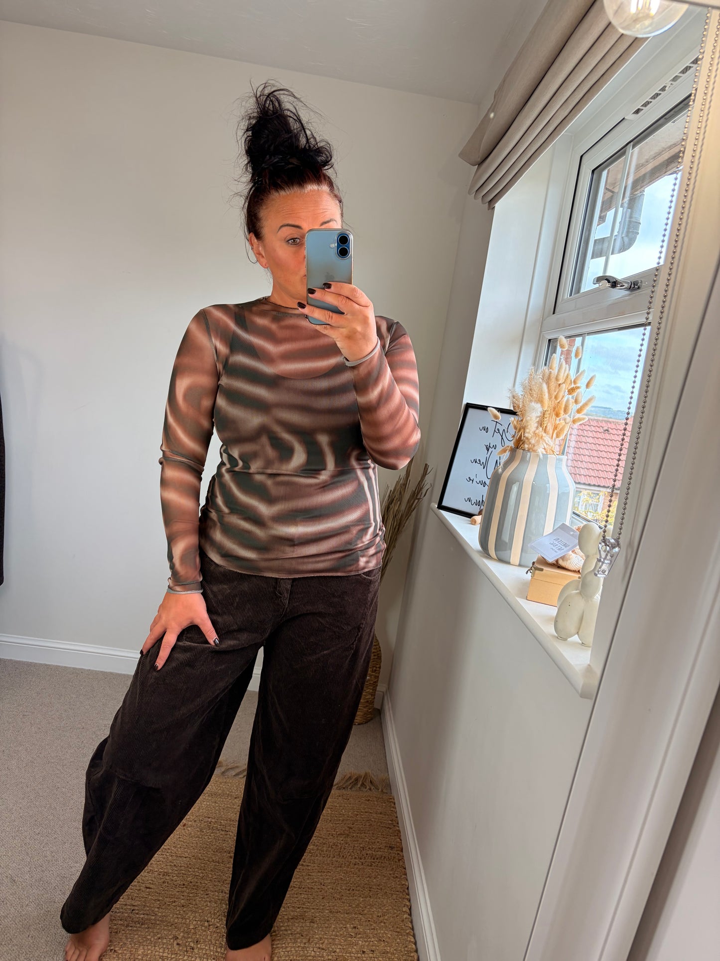 Mesh Layering Top - Brown