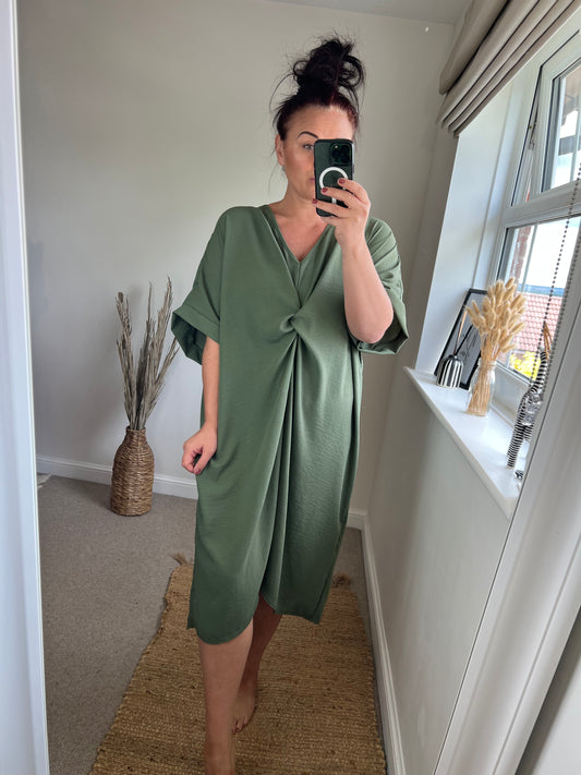 Twist Front Dress - Khaki