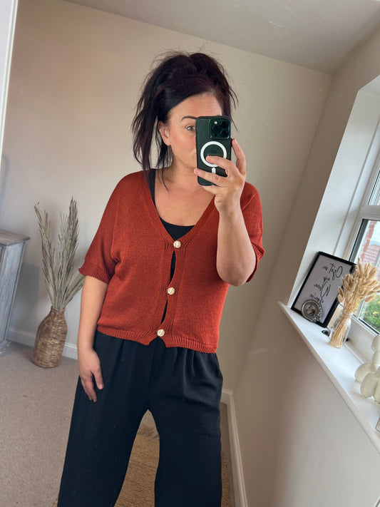 Fine Knit Cardigan - Rust