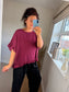 Cotton Ruffle Trim Top - Wine