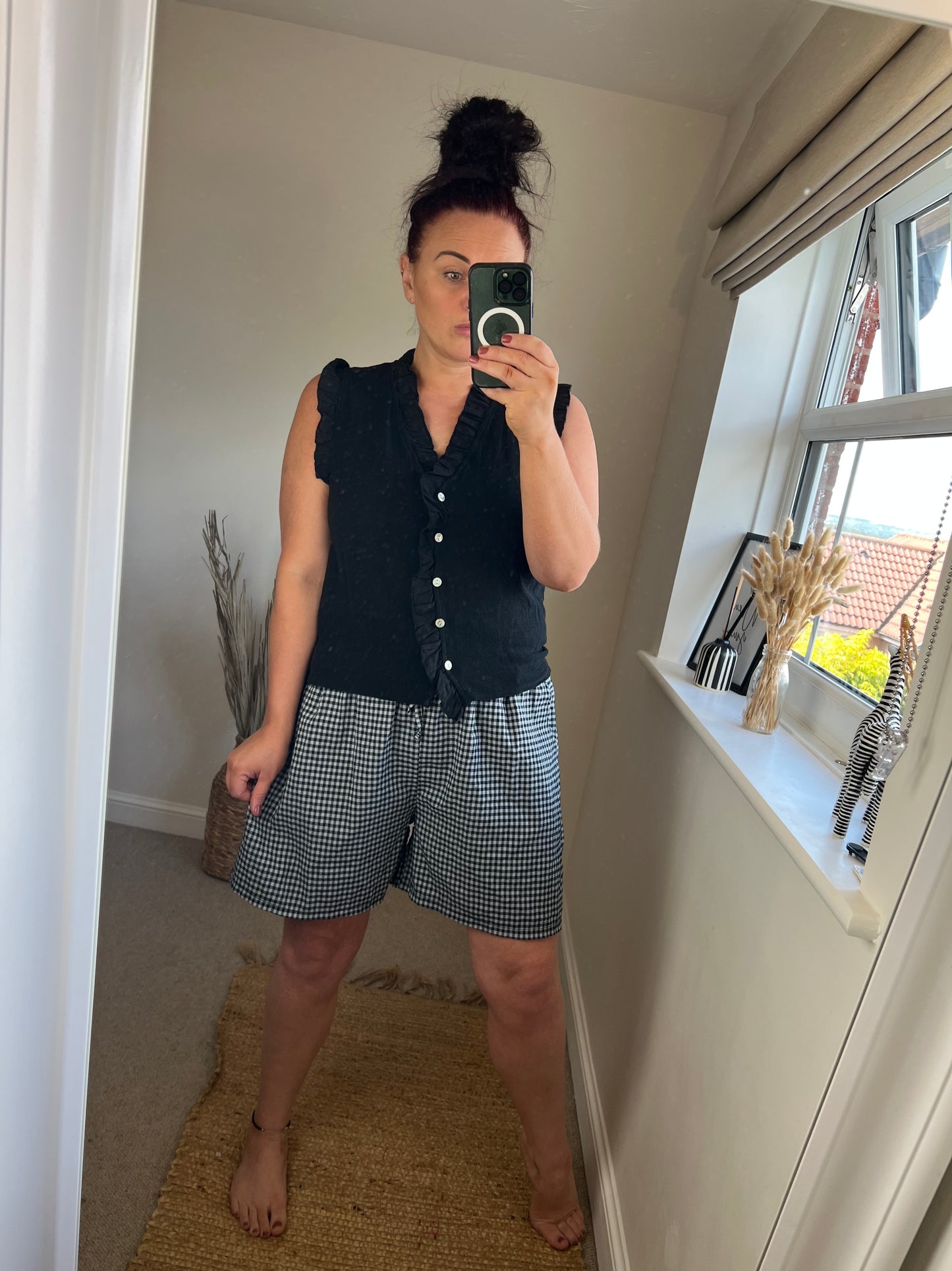 Gingham Cotton Shorts - Black