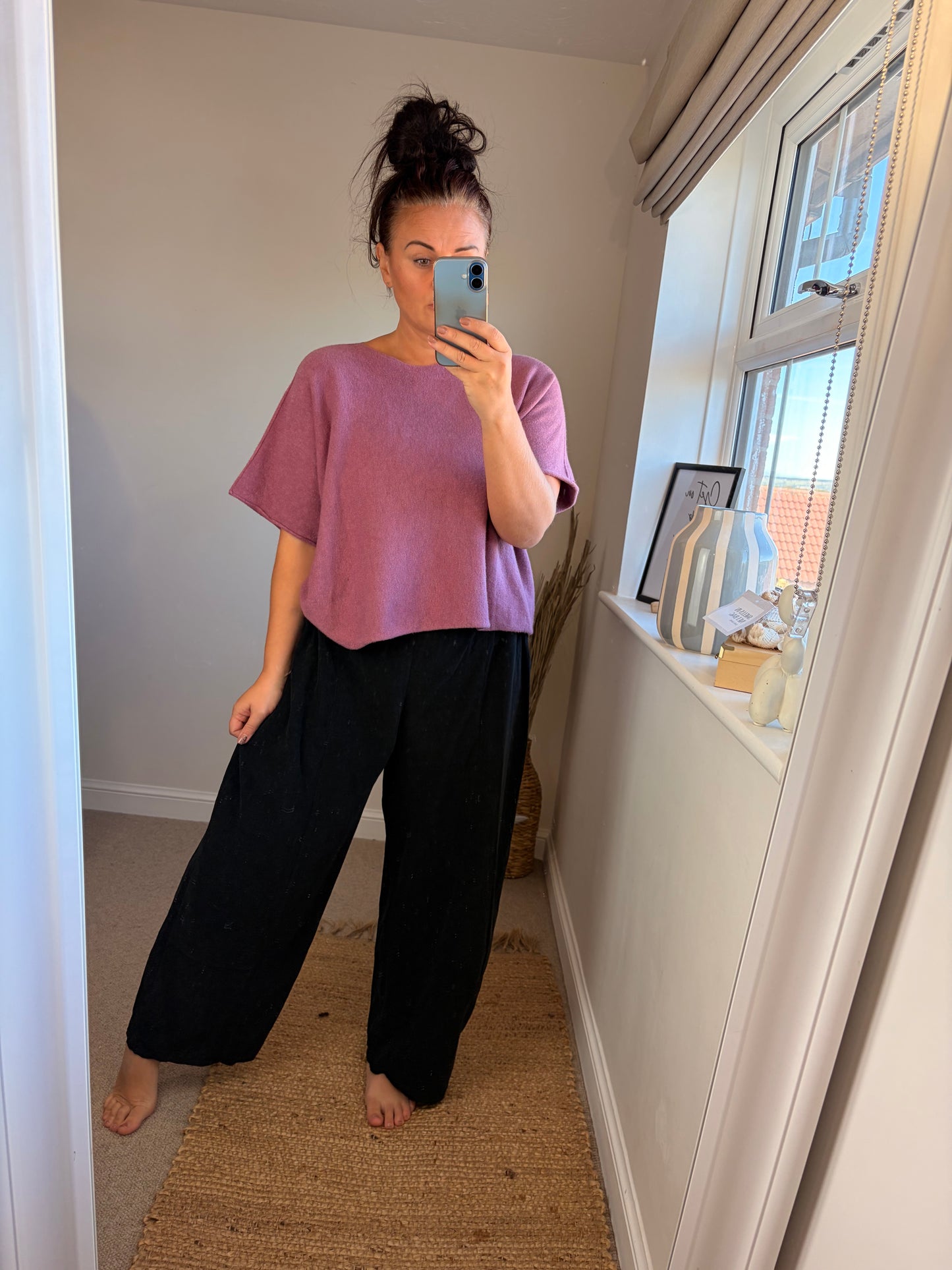 Needle Cord Barrel Leg Trousers - Black