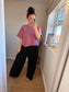 Needle Cord Barrel Leg Trousers - Black