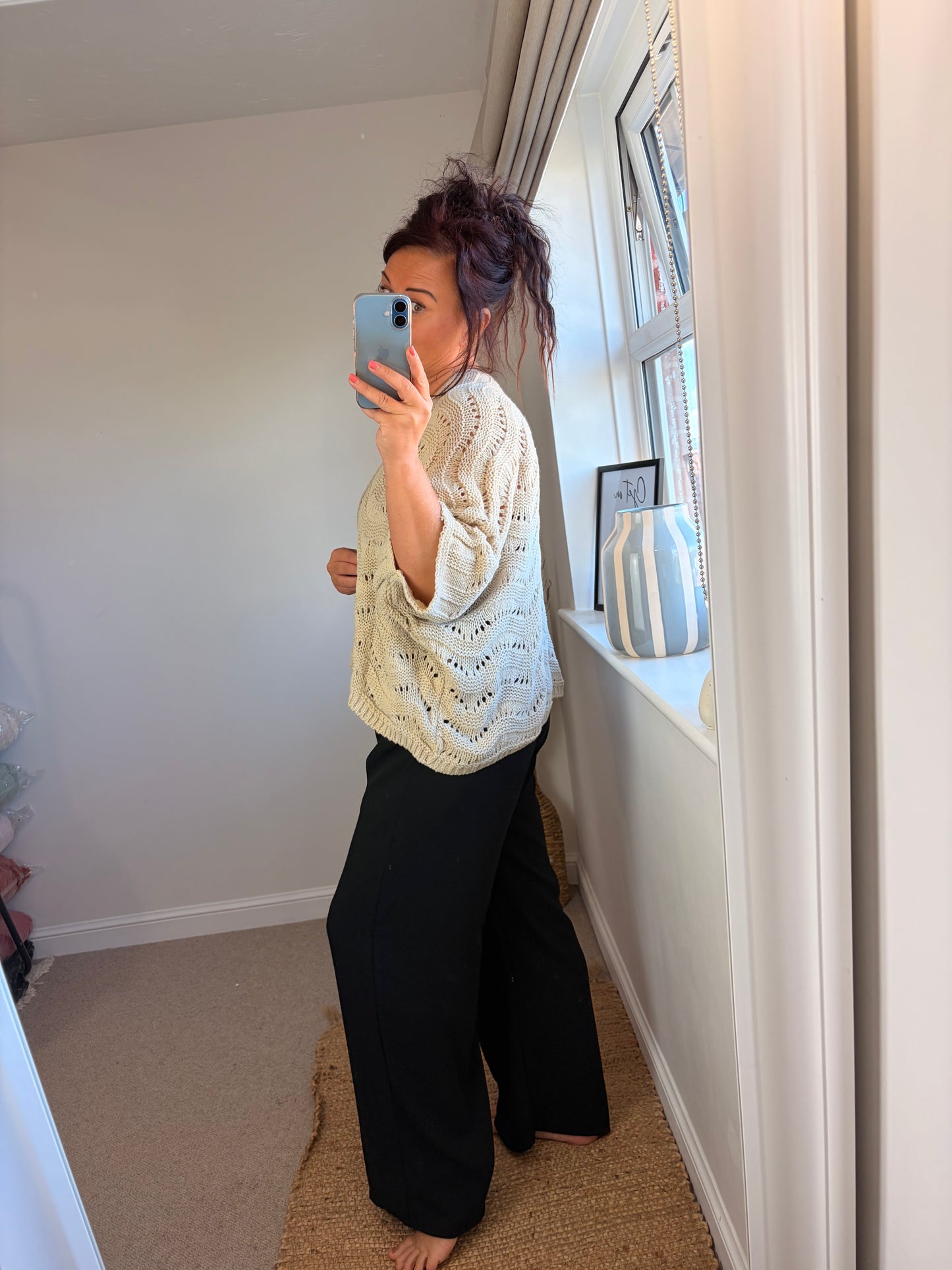 Open Knitted Cardigan - Cream