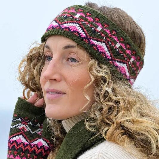 Fair Isle Fleece Lined Headband - Khaki
