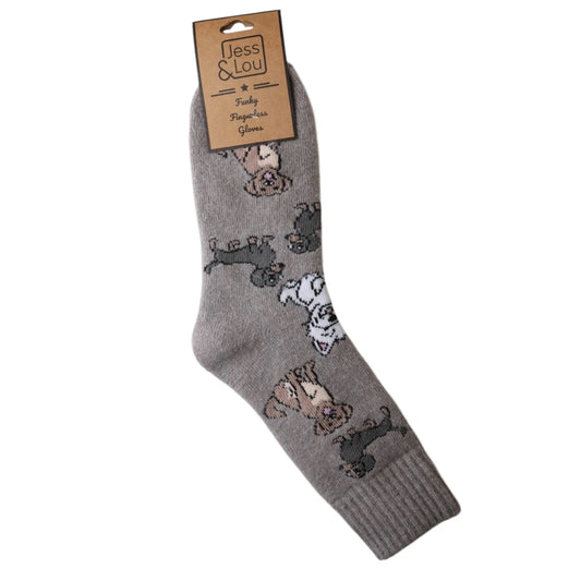Jess & Lou Ribbed Socks - Dogs Grey