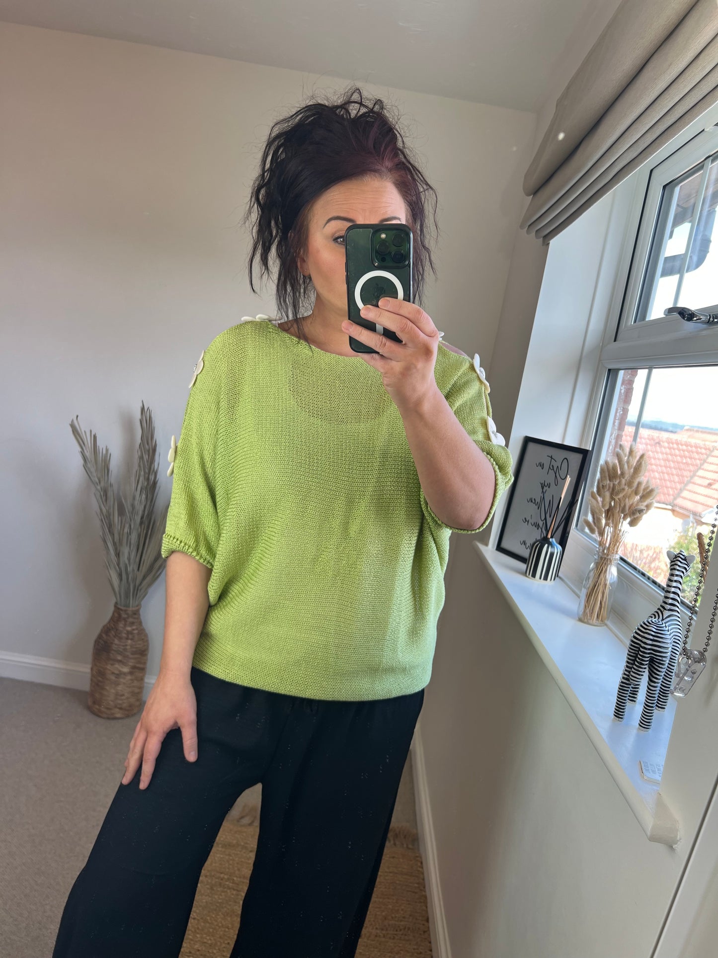 Flower Cold Shoulder Top - Green