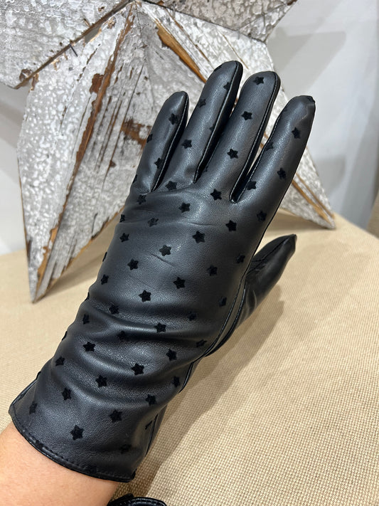 Faux Leather Gloves - Black Star