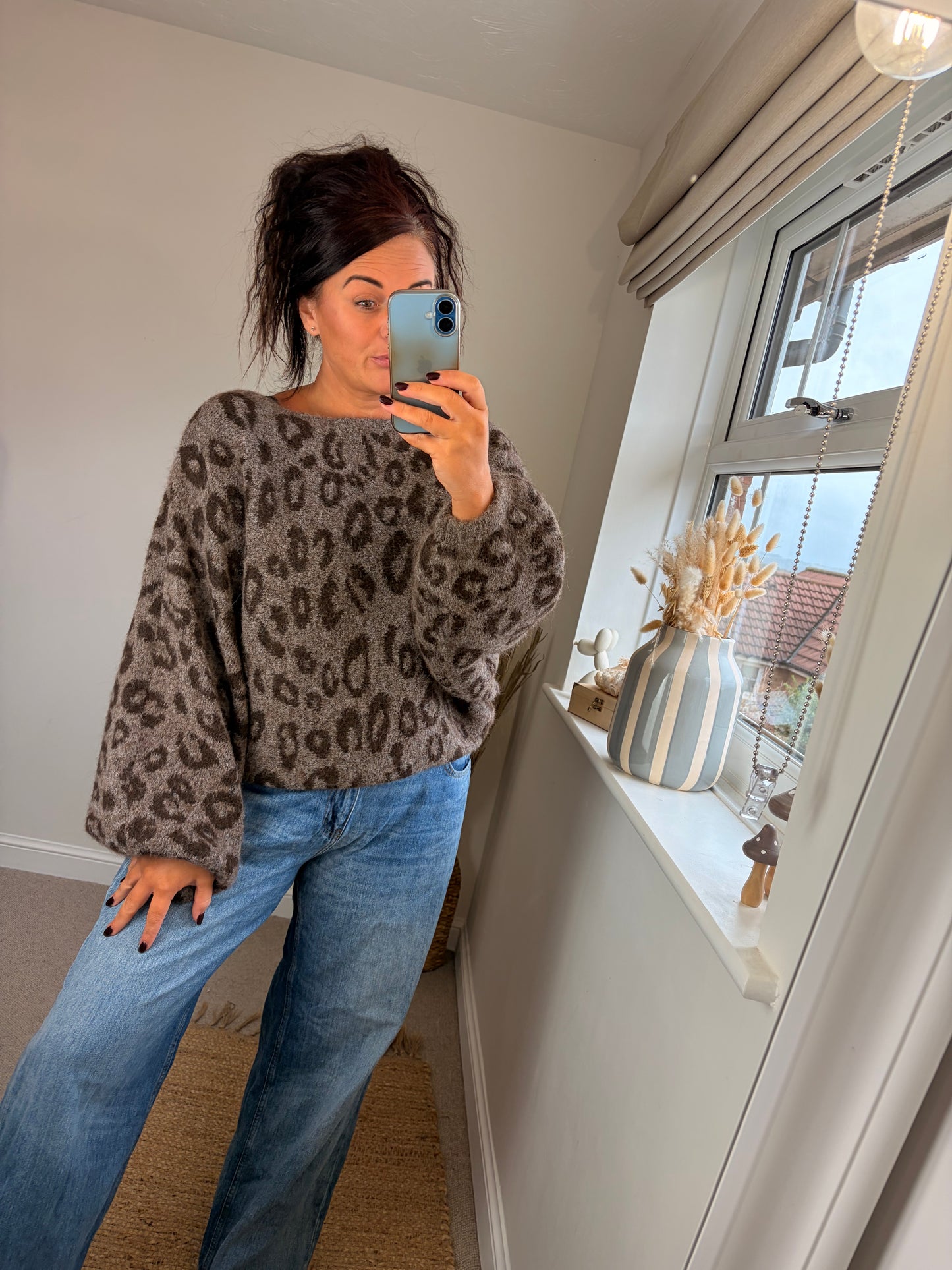 Slouch Oversize Leopard Jumper - Chocolate