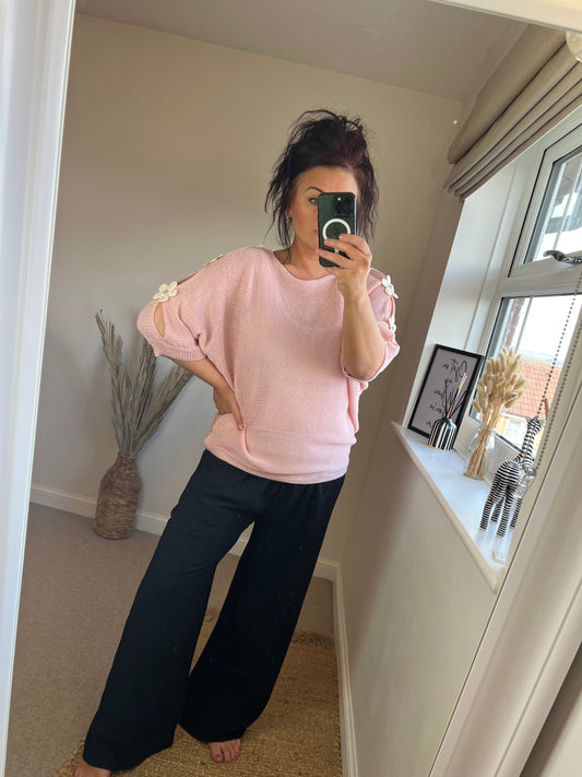 Flower Cold Shoulder Top - Blush