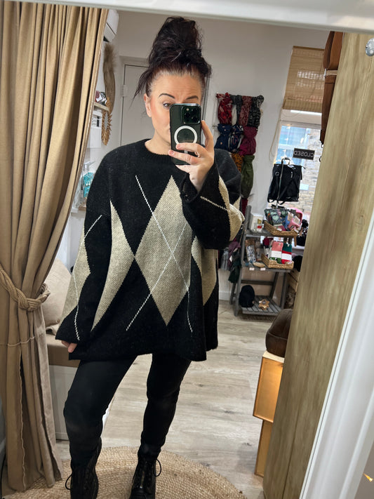 Argyle Jumper - Black