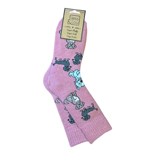 Jess & Lou Ribbed Socks - Dogs Pink