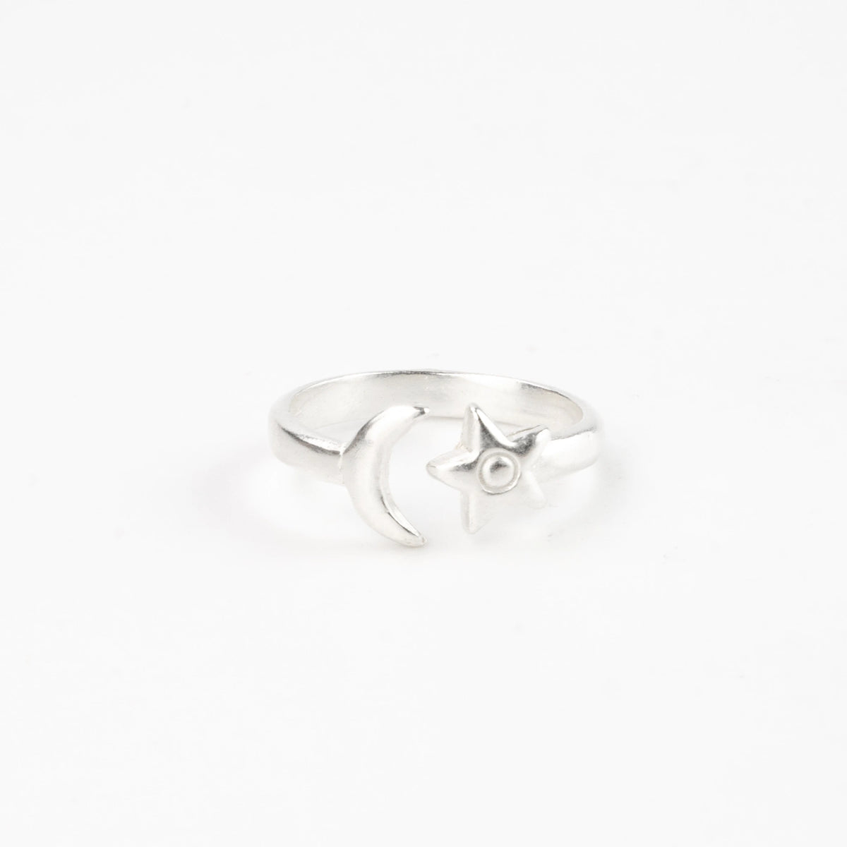 Silver Plated Adjustable Ring - Moon & Star