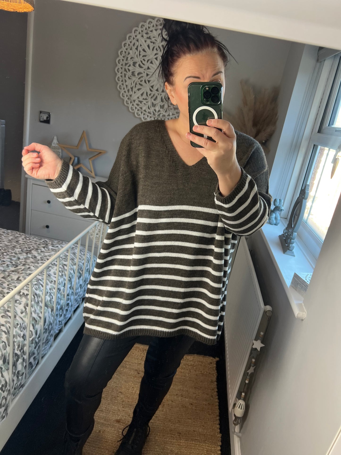 Chunky Knit Stripe Jumper - Taupe