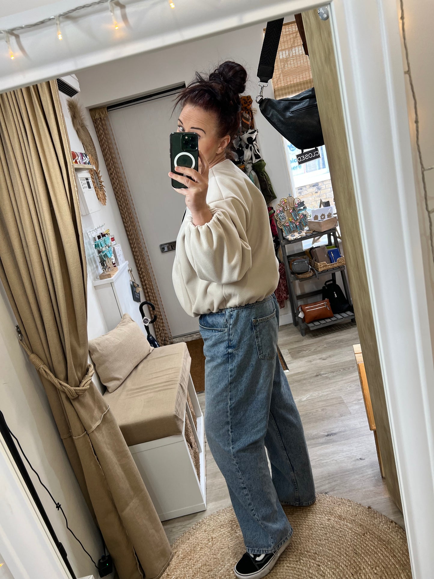 Collarless Bomber Jacket - Cream