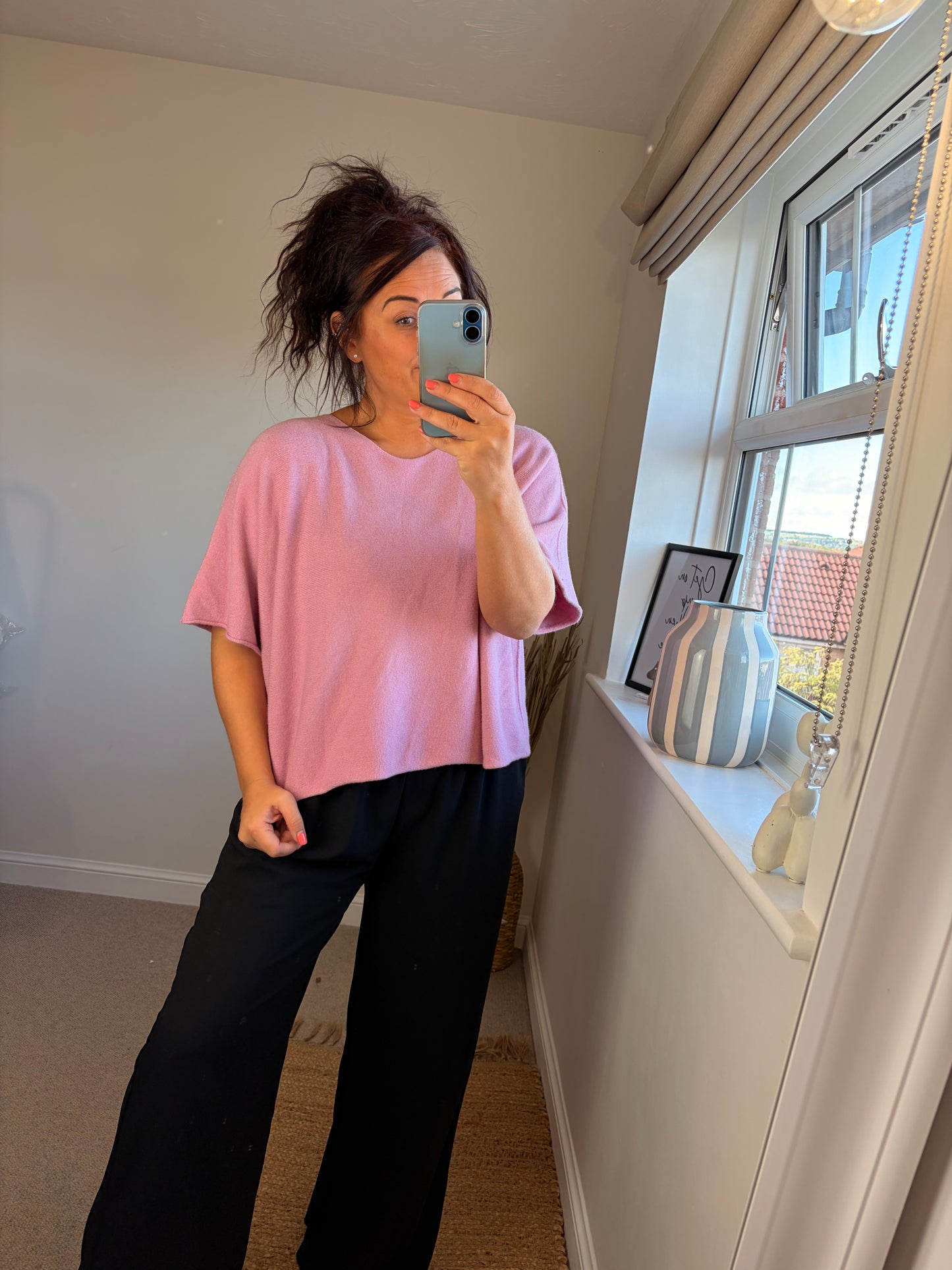 Boxy Short Sleeve Jumper - Blush