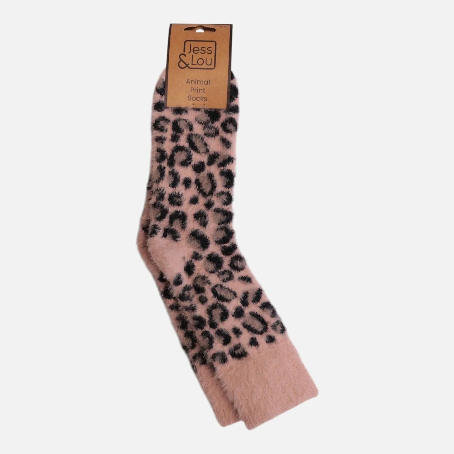 Jess & Lou Fluffy Animal Print Socks - Pink