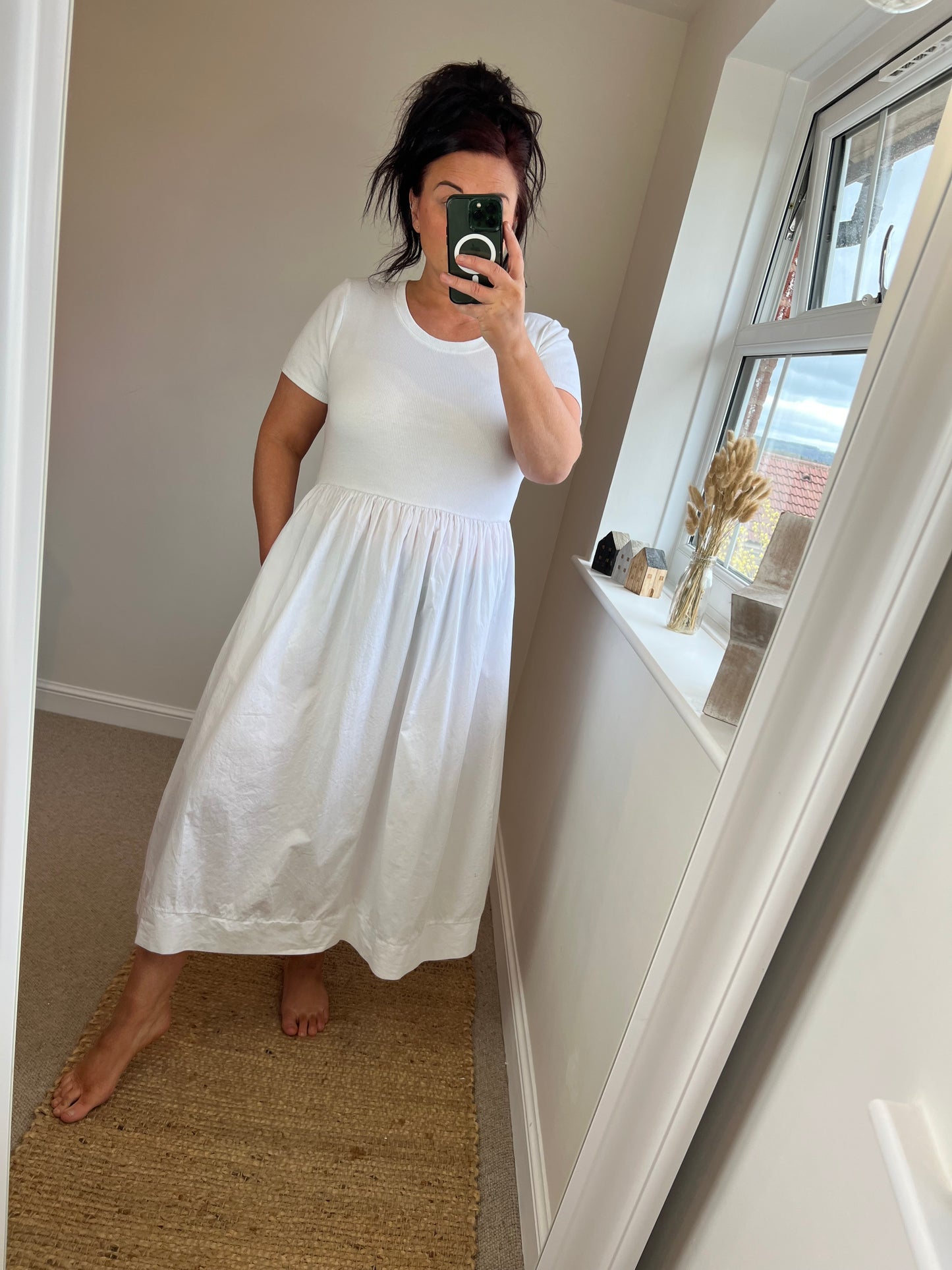 Fit & Flare Midi Dress with Pockets - White
