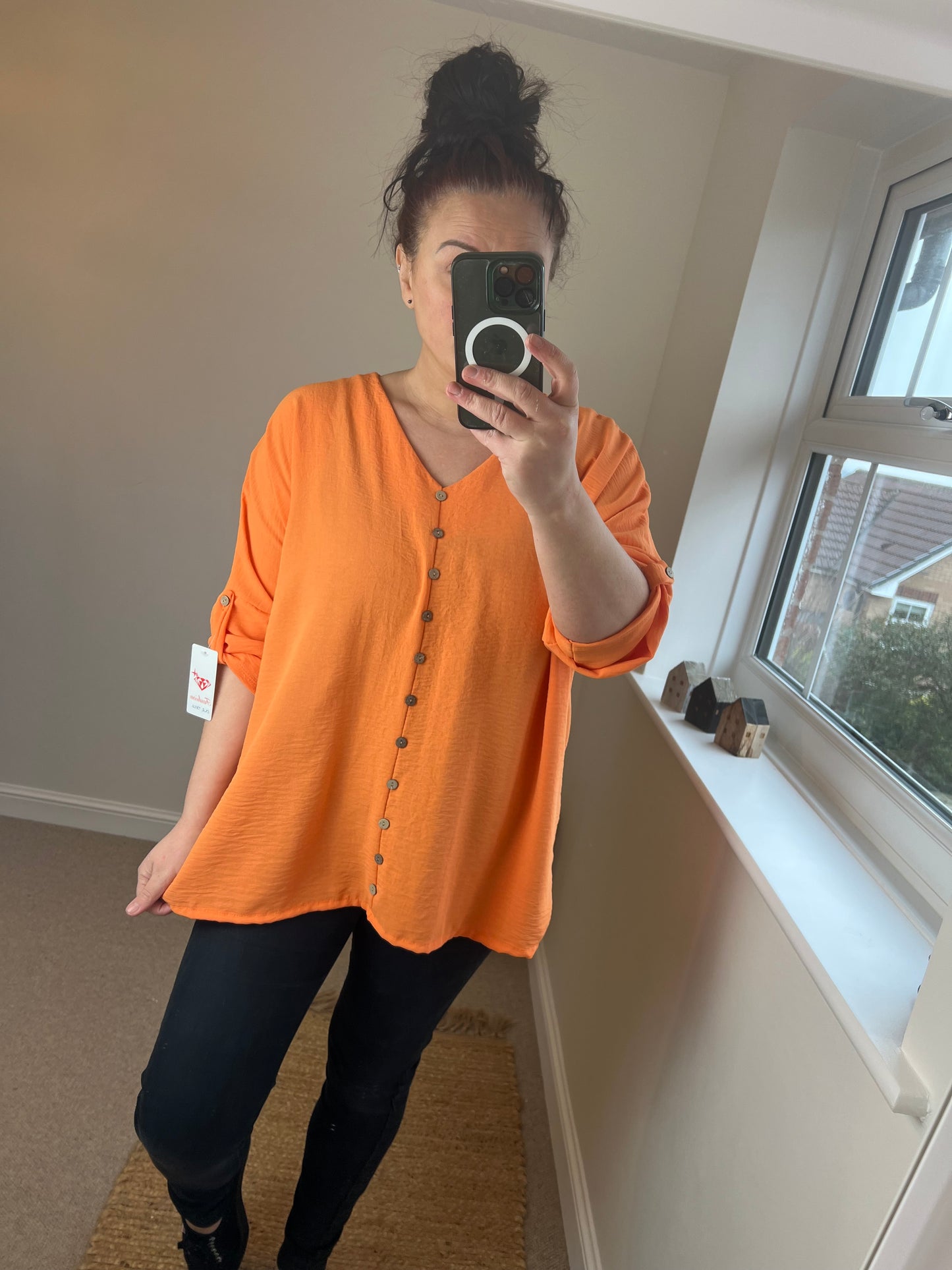 Tiny Button V Top - Orange