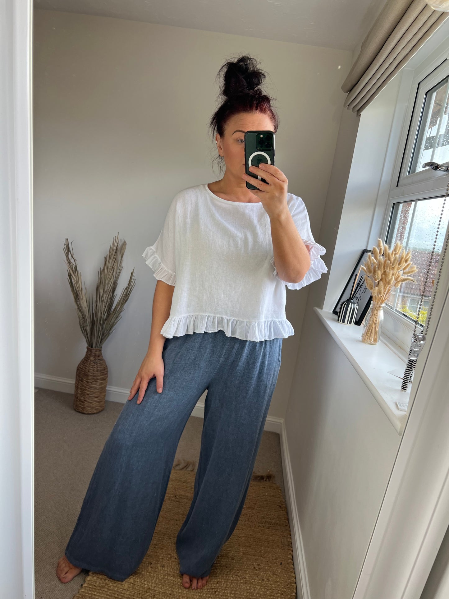 Linen Frill Top - White
