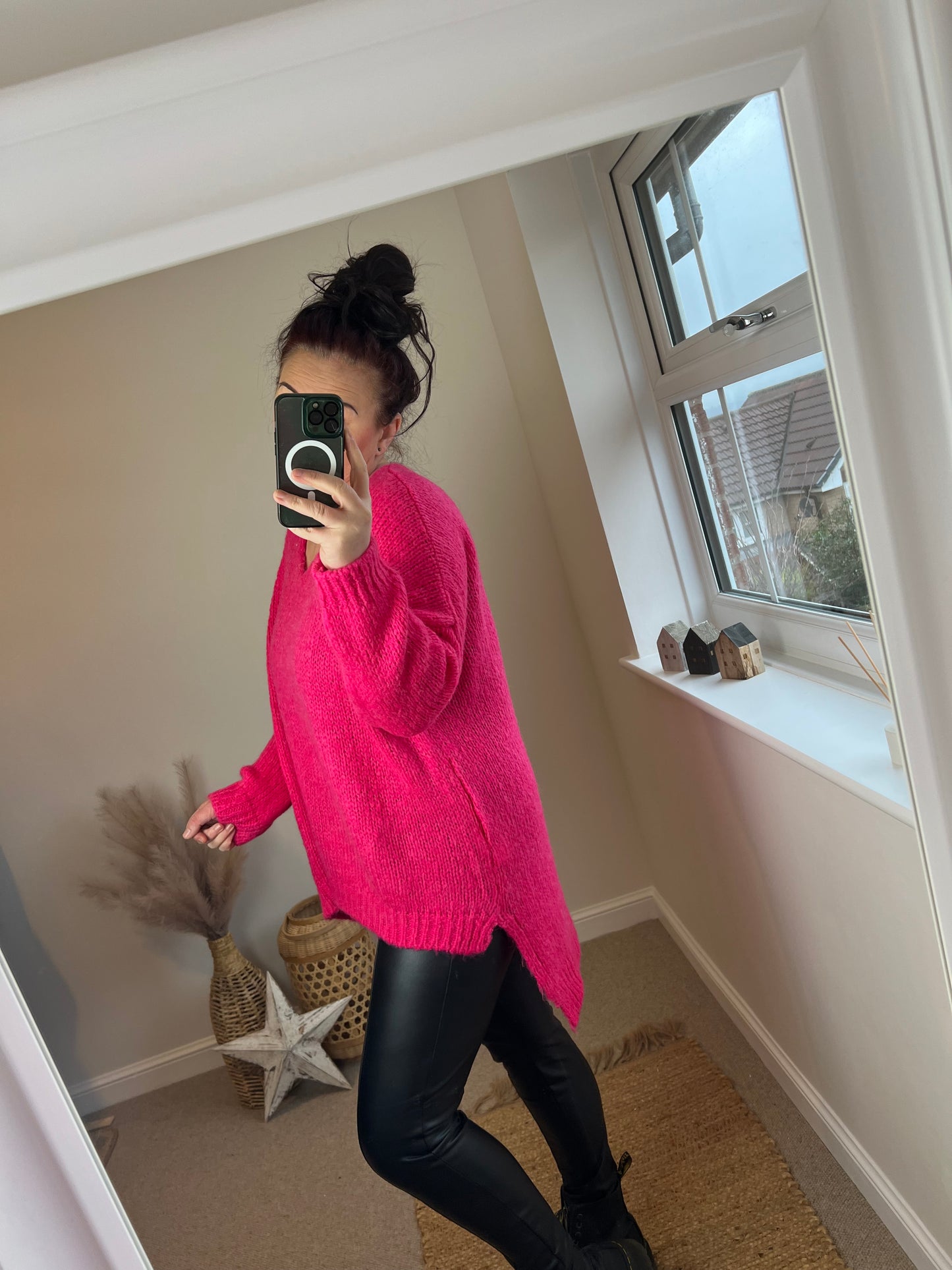 Chunky Knit Hi Low Jumper - Cerise