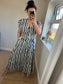 Magic Shirred V Neck Button Dress with Pockets - Navy Stripe