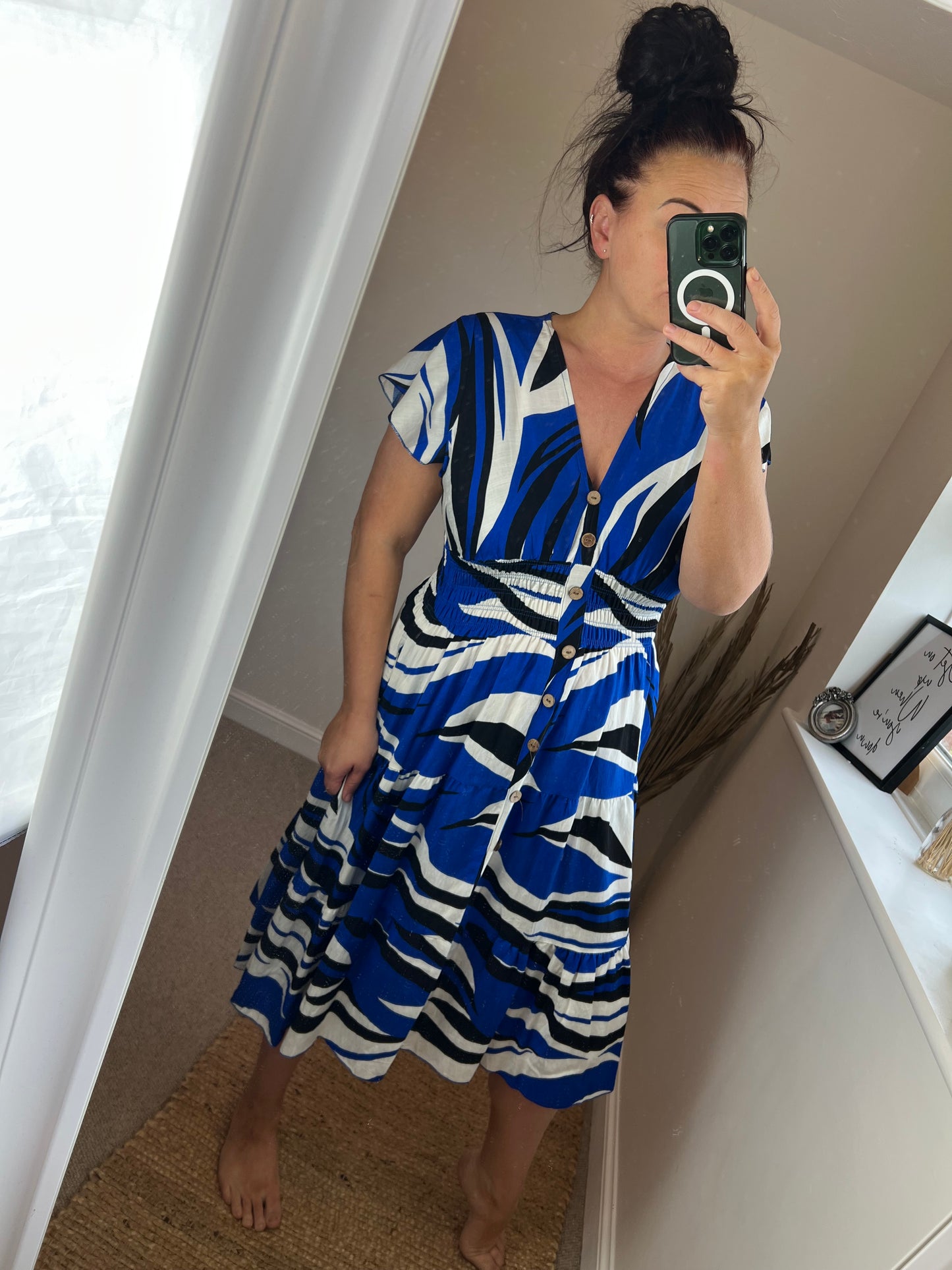 LOTTIE Midi Button Dress with Pockets - Cobalt