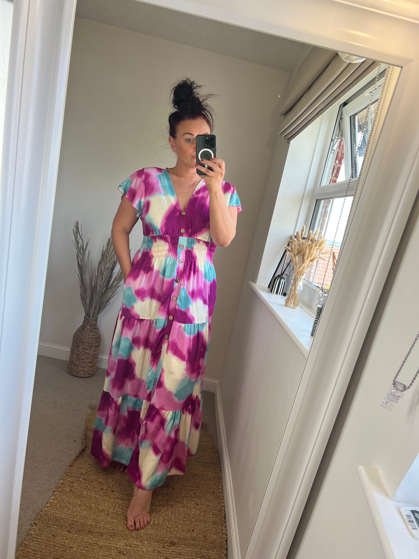 LOTTIE Maxi Button Dress with Pockets - Magenta