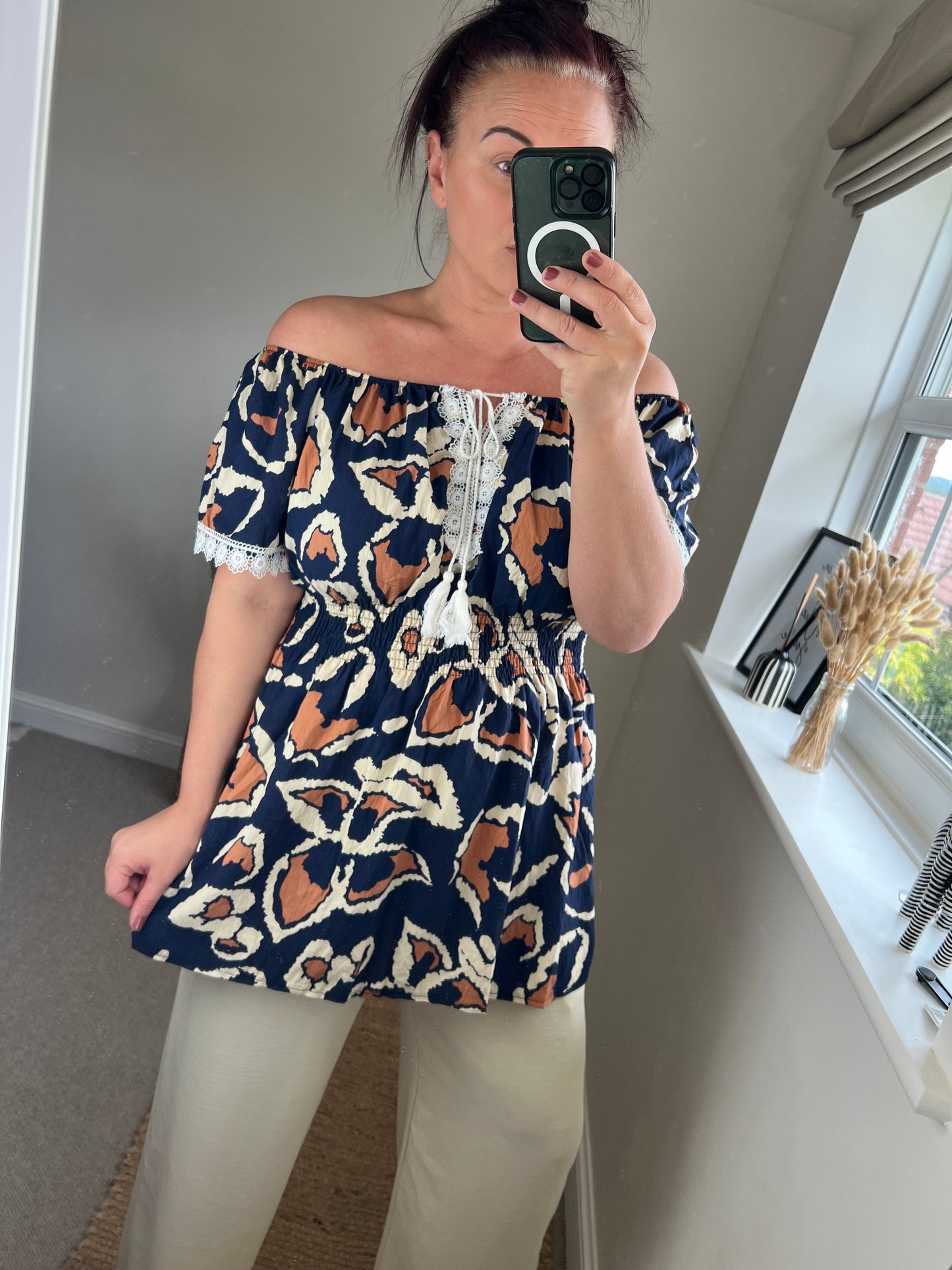 Shirred Waist Top - Navy
