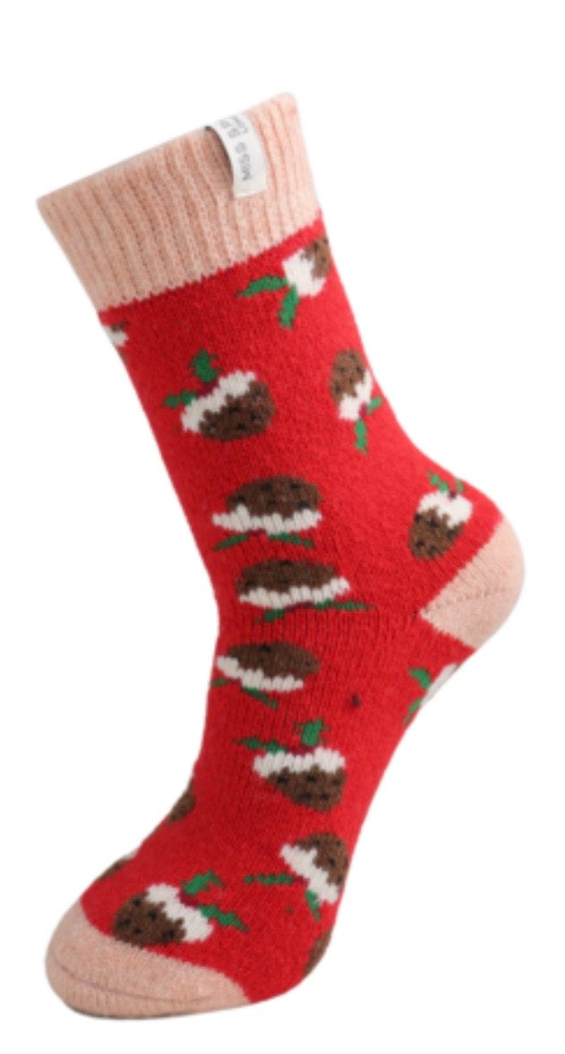 Miss Sparrow Wool Socks - Christmas Puddings