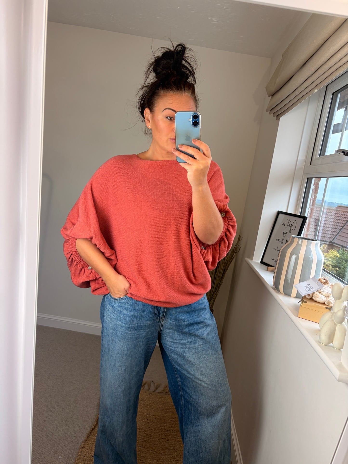 Batwing Fine Knit Jumper - Brick