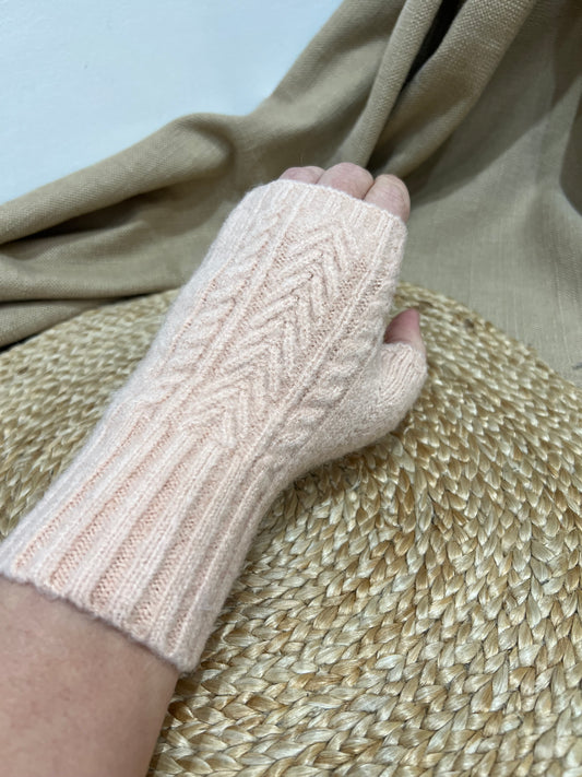 Cashmere Blend Fingerless Gloves - Blush