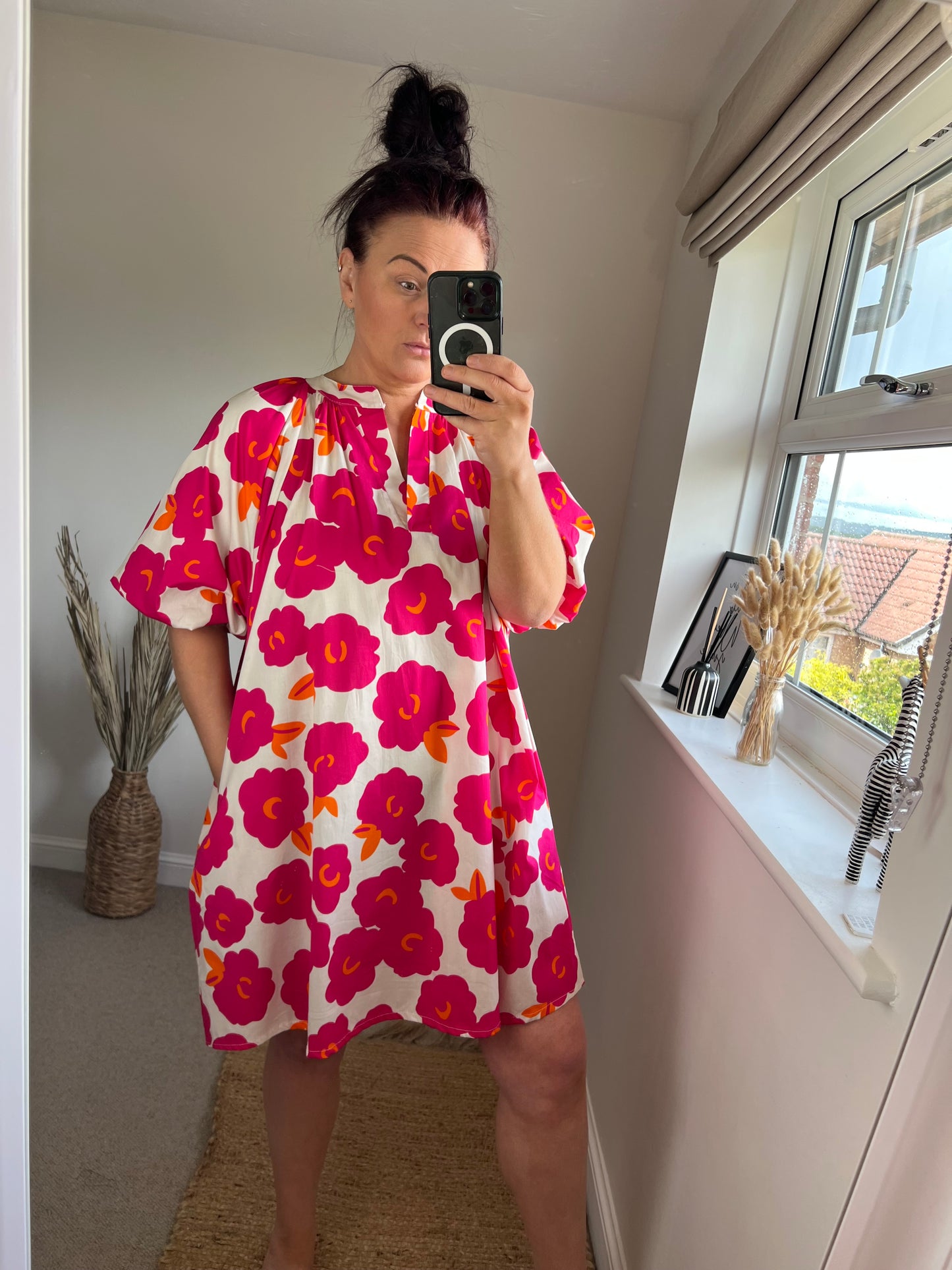 Puff Sleeve Dress - Cerise