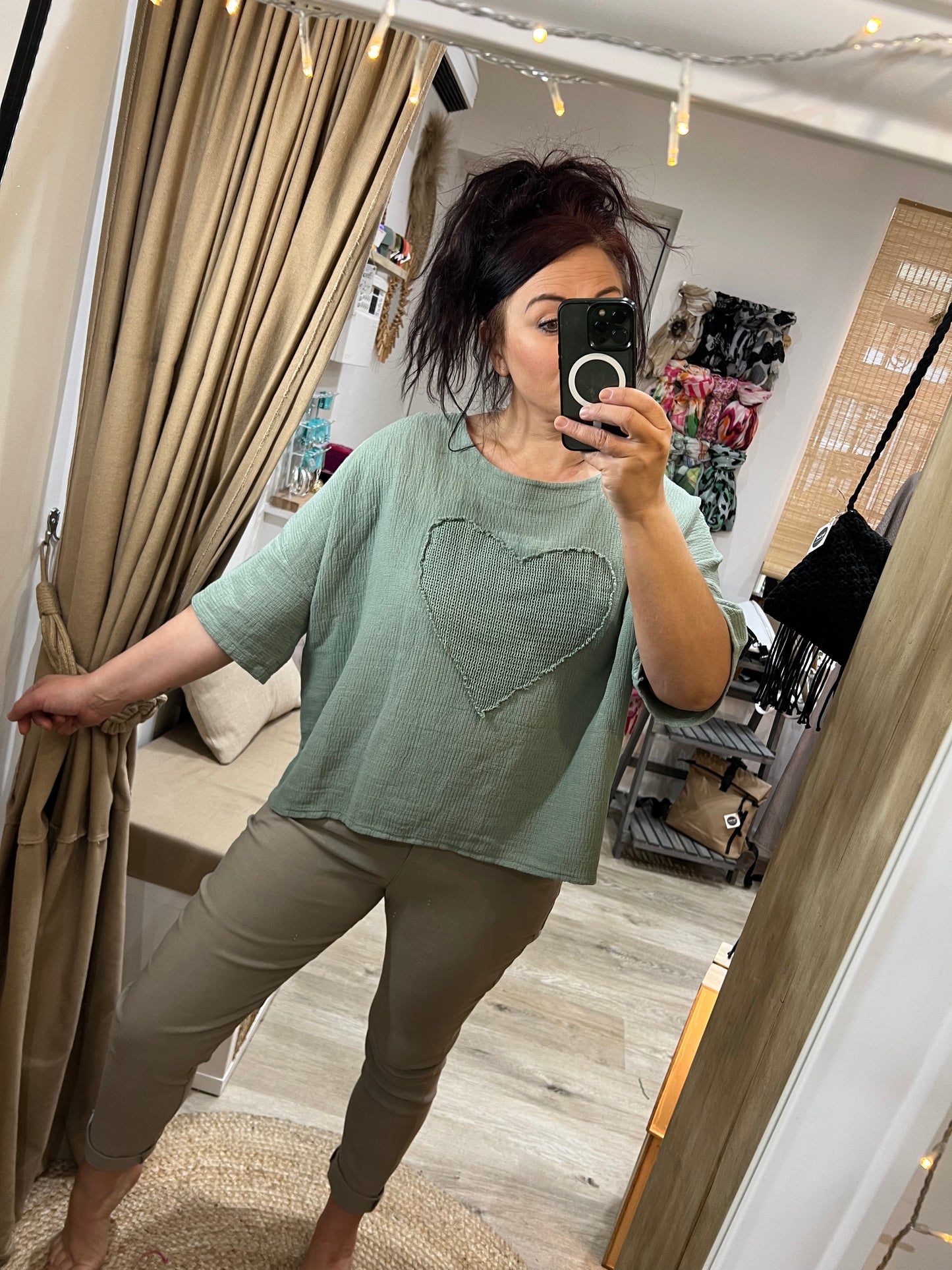 Waffle Heart Top - Khaki