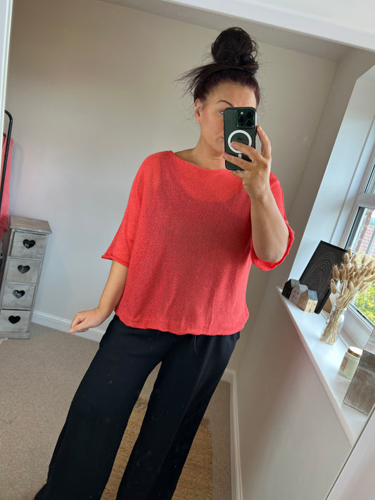 Fine Knit Top - Coral