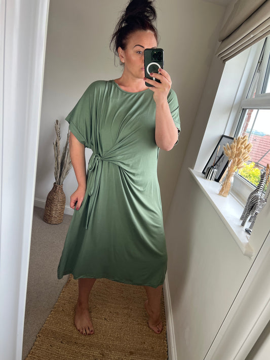 Tie Side Dress - Khaki