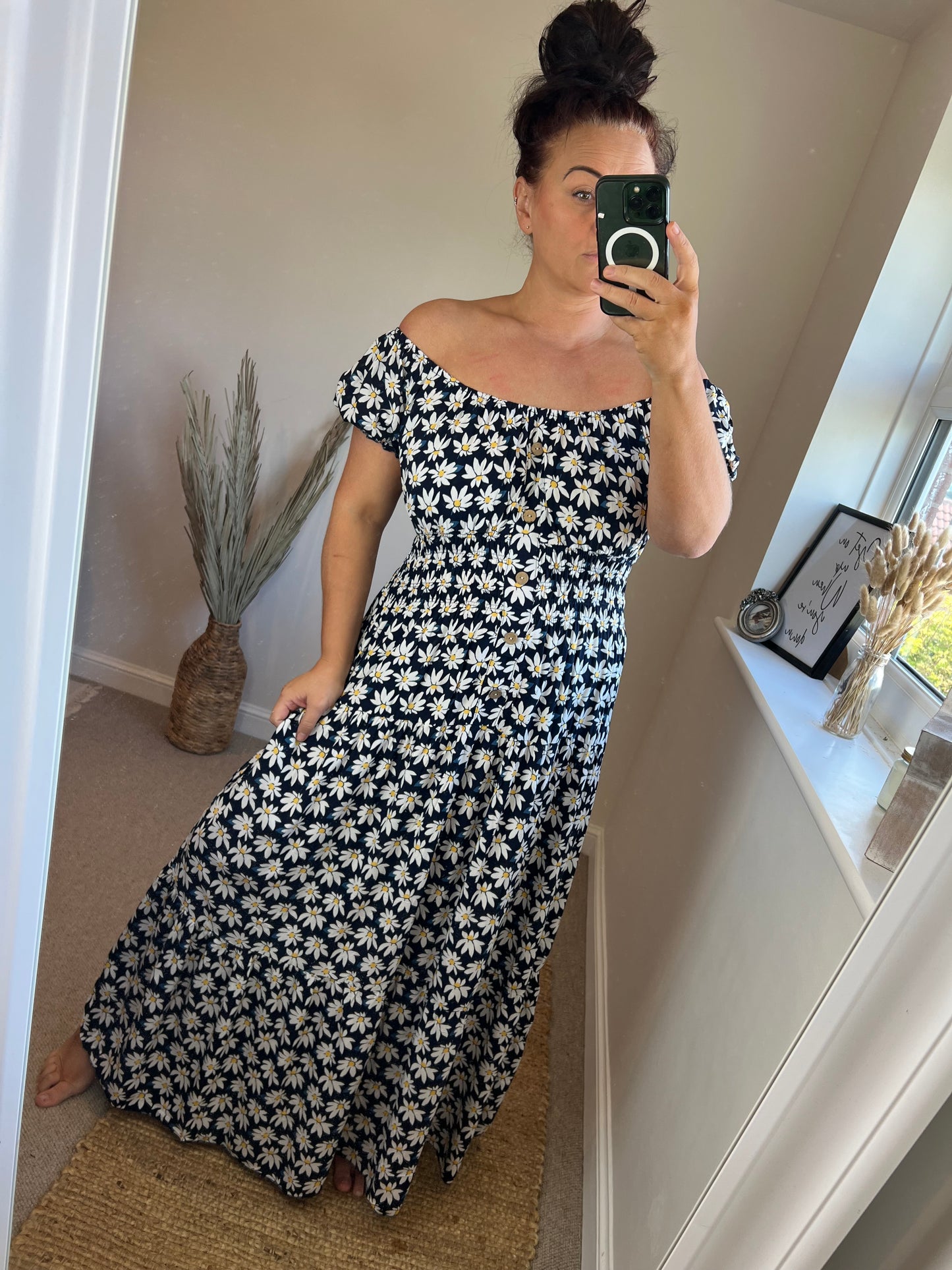 STEVIE Maxi Button Dress with Pockets - Navy Daisy