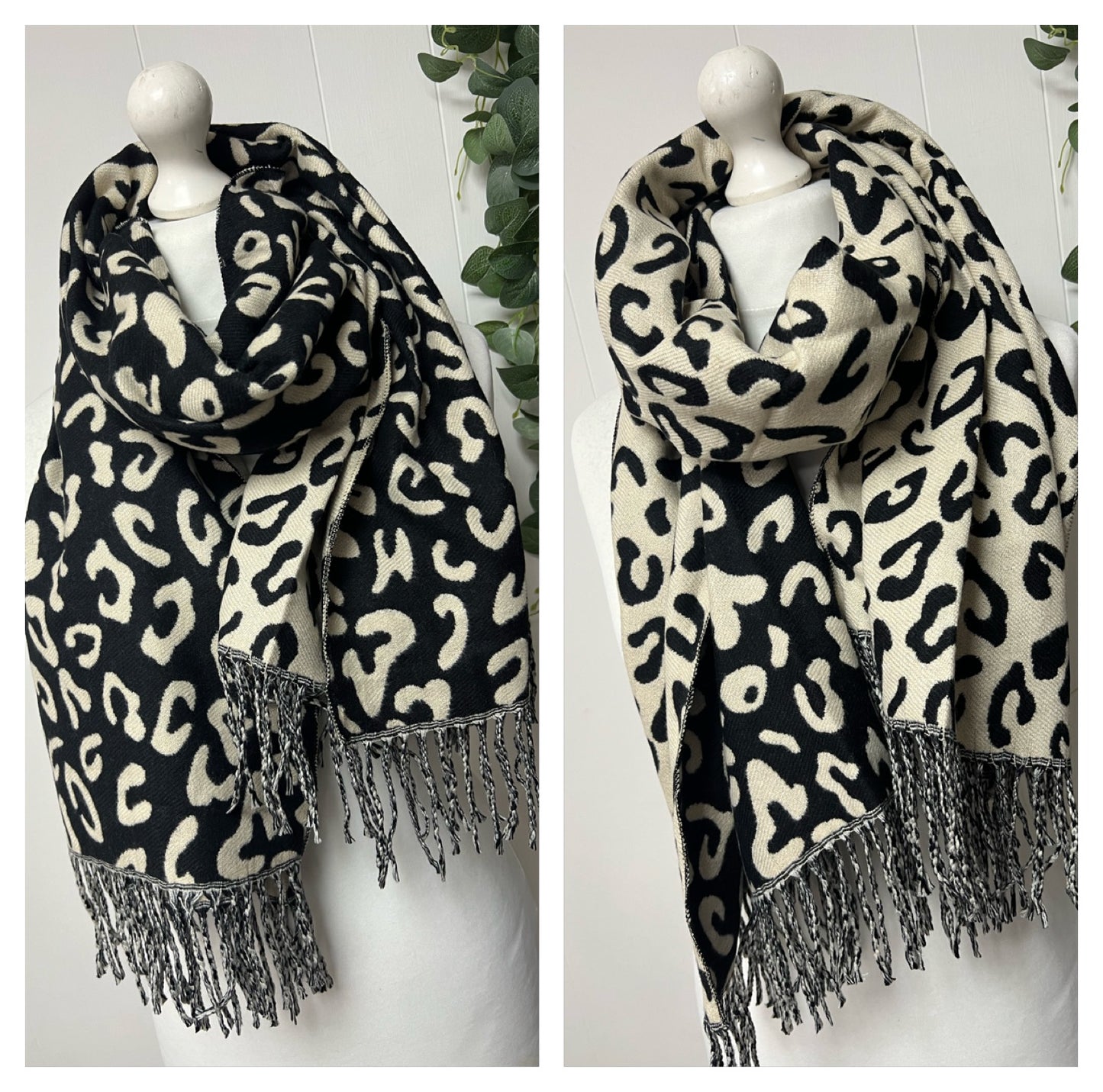 Reversible Leopard Scarf - Black/Cream