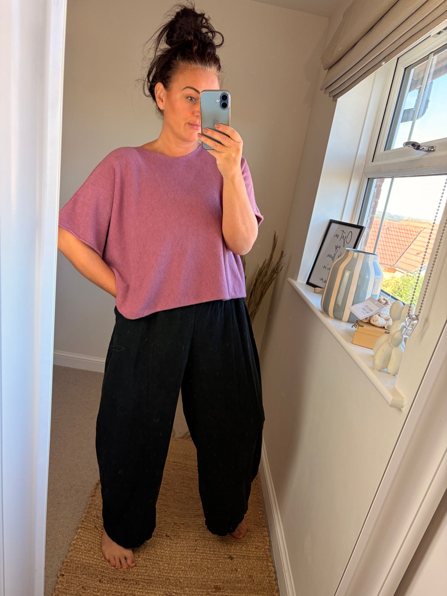 Needle Cord Barrel Leg Trousers - Black