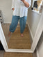 Crinkle Cotton Cropped Trousers - Blue