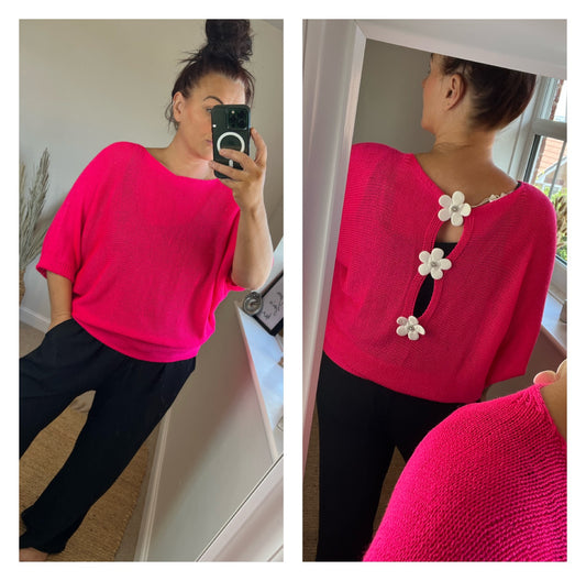Flower Back Jumper - Neon Pink